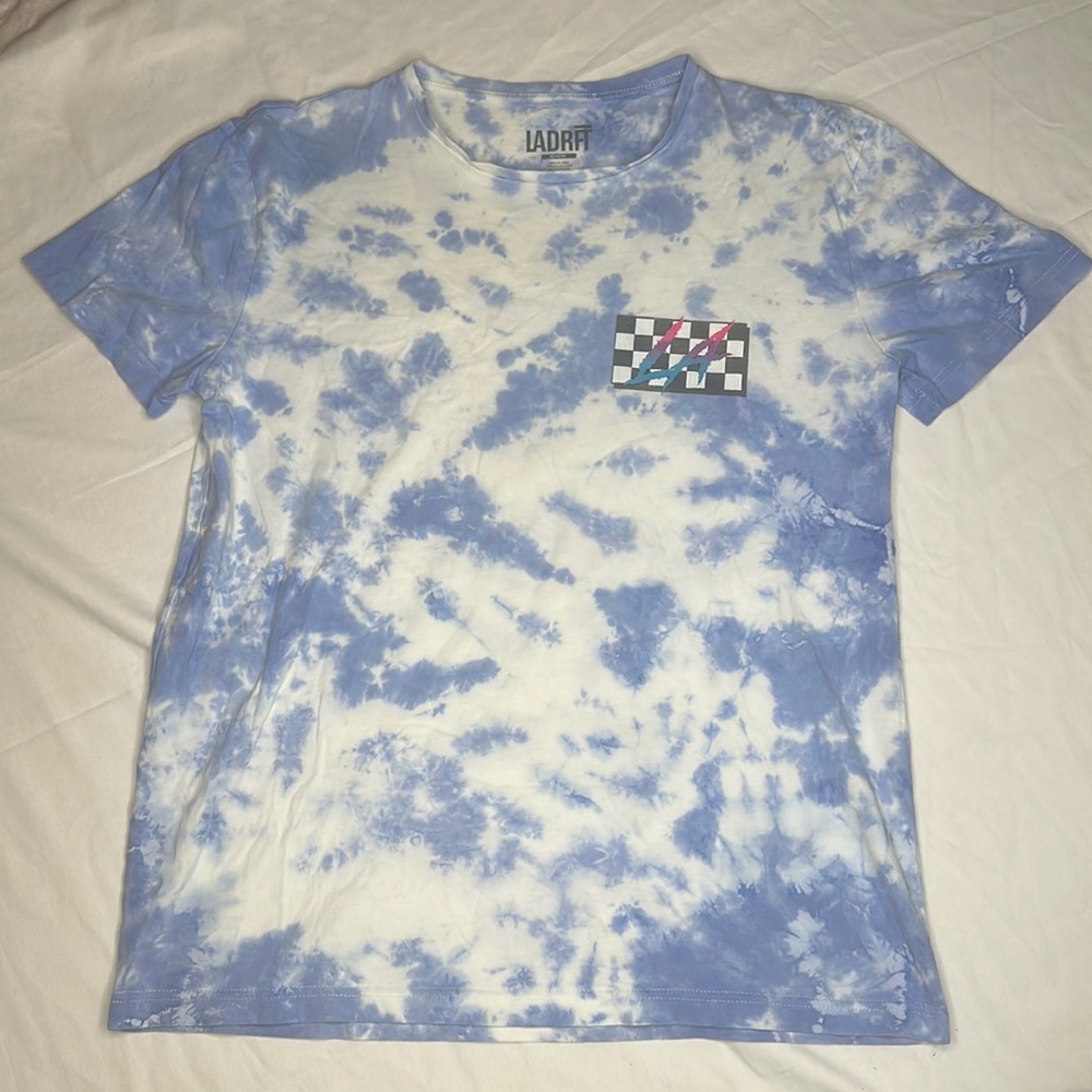 LADRFT tie dye graphic tee royal blue & white size M